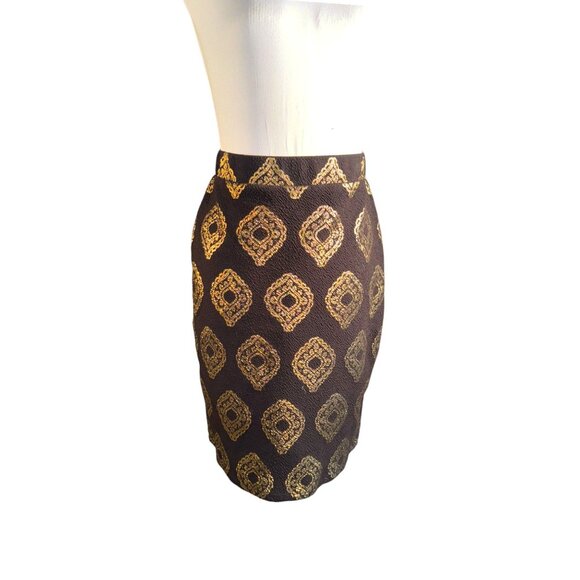Kaari Blue Womens XS Brocade Skirt Gold Patterned Black Cotton Polyester Blend - Picture 7 of 9